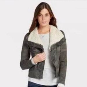 Camo Marrakech Removable Shearling Collar Moto Jacket